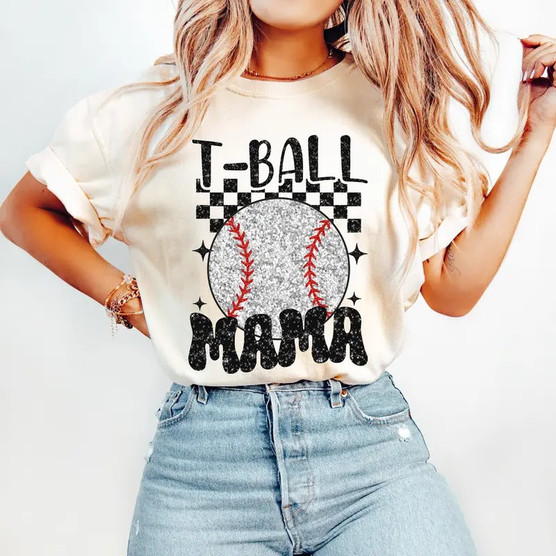 Retro T-Ball Mama Shirt, Baseball Mom Crewneck, Tee Ball Game Day Shirt, Sports Mom Sweater, Baseball Season Unisex...