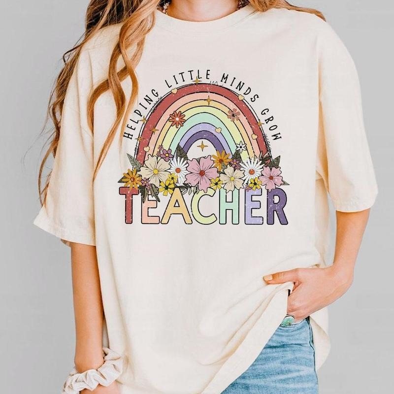 Retro Teacher Floral Shirt, Helping The Little Minds Grow, Back To School Teacher Tee, Teacher Appreciation Gifts,...