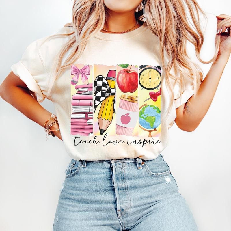 Retro Teacher T-Shirt, Teacher Coquette T-Shirt, Teach Love Inspire, Teacher Appreciation Gift, Last Day of School...