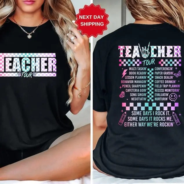 Retro Teacher Tour Front and Back Print Shirt, gift for Teacher, Teacher Tour Shirt, End of Year Shirt, Teacher Gift,...