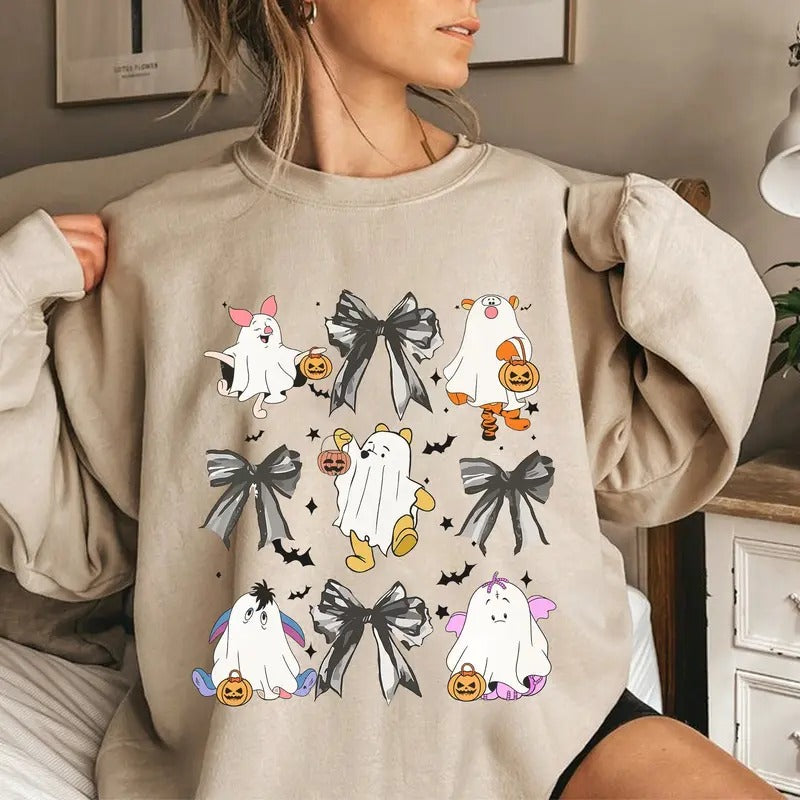 Retro The Pooh Ghost Shirt, Vintage Coquette Bow Halloween Shirt, Pooh Halloween Shirt, 90s Film Character Sweatshirt Hoodie