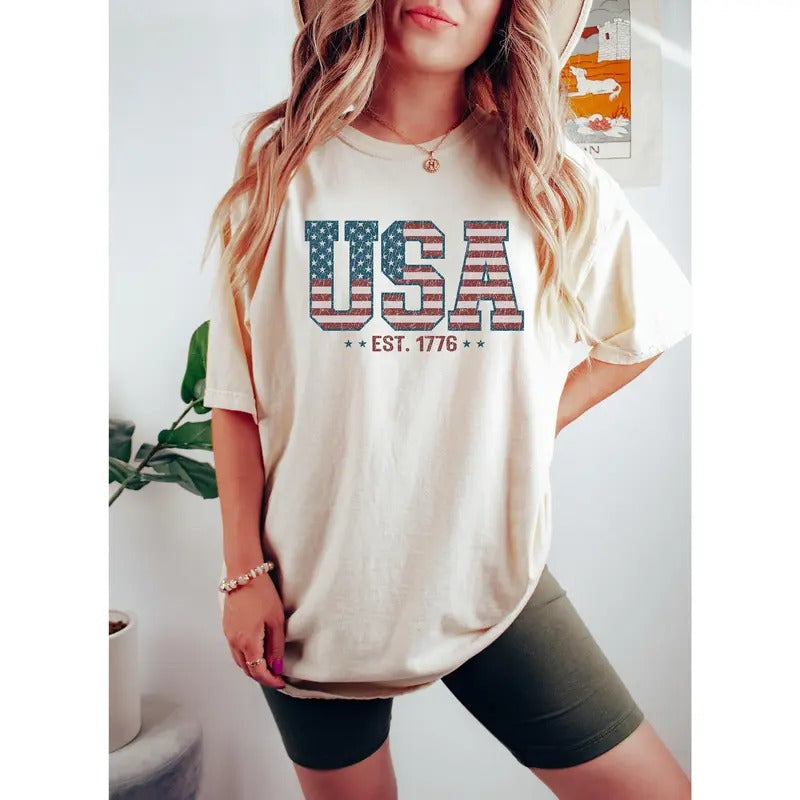 Retro Usa Est 1776 Shirt America 4th Of July T-shirt Usa Flag Shirt Stars And Stripes Tee American Women Shirt  sweater...