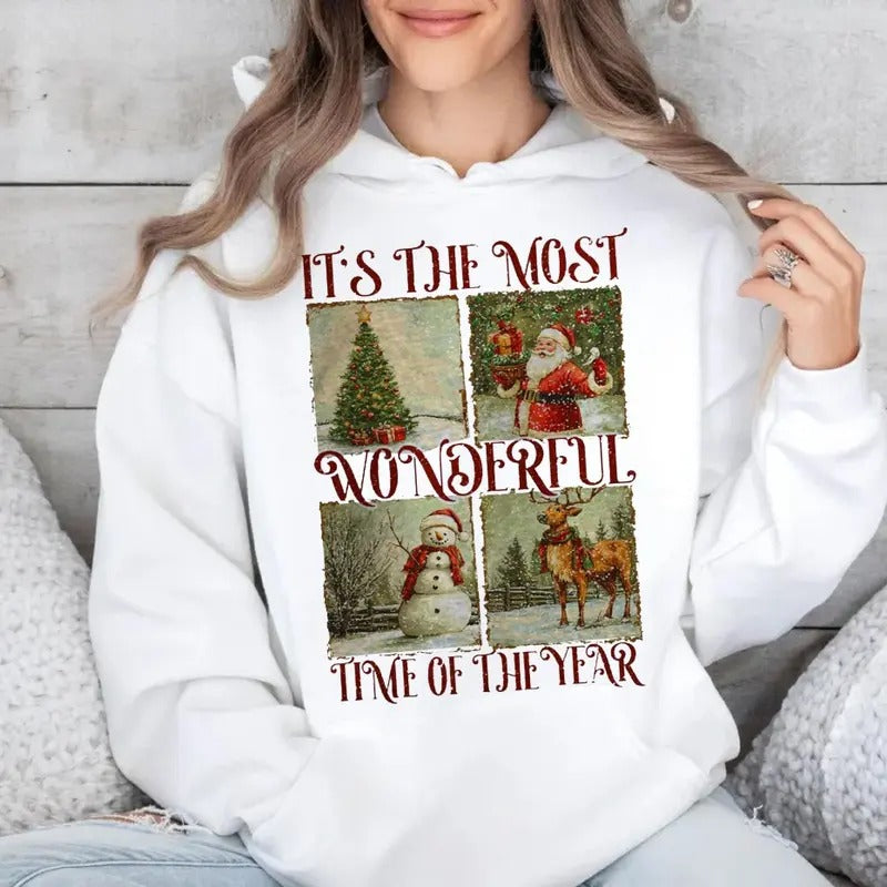 Retro Vintage Christmas Sweatshirt, Santa Claus Shirt, Merry Christmas T Shirt Hoodie, Unisex Sweater Pullover Tee Cotton...