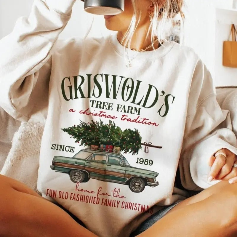 Retro Vintage Griswold Tree Farm Merry Christmas Sweatshirt, Christmas Family Vacation Unisex Tee Hoodie | HypeDripTees.com