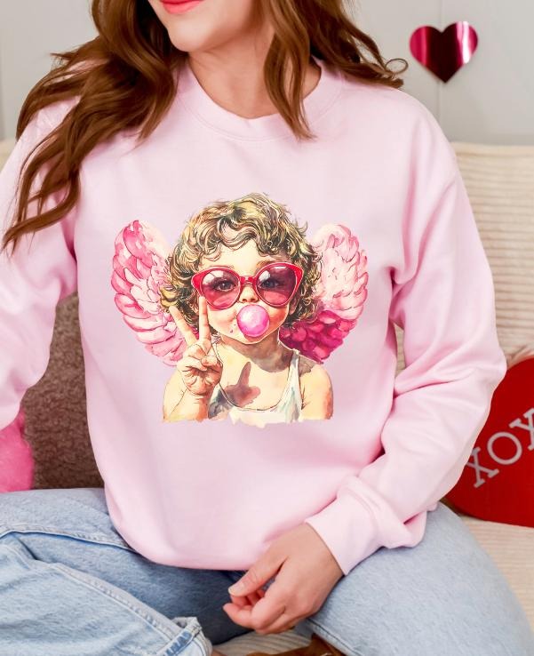 Retro Vintage Valentines Day Cupid with Bubblegum Unisex sized Sweatshirt hoodie T-Shirts | HypeDripTees.com