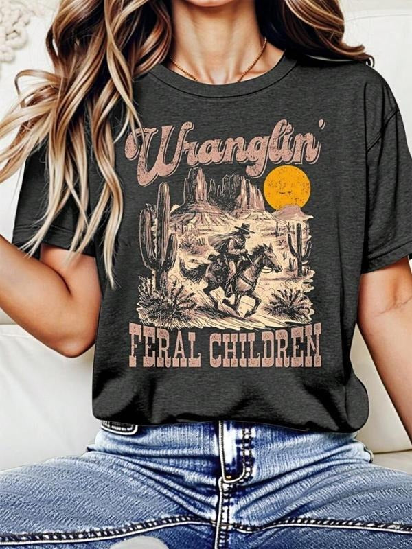 Retro Wranglin' Feral Children Raccoon 90s Western Graphic Shirt, Vintage Western Raccoon Dessert Tee, Cool Teenager...