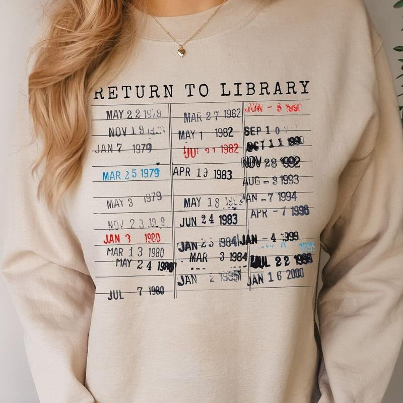 Return to Library Shirt, Vintage Library Card Book Due Date Sweatshirt, Bookish Gift Reader Author Librarian English...