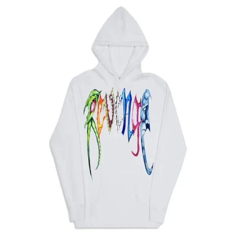 Revenge Trippie Arch Logo Hoodie White Man Tops Sweatshirts Pullover Outfit Graphic T-Shirts | HypeDripTees.com