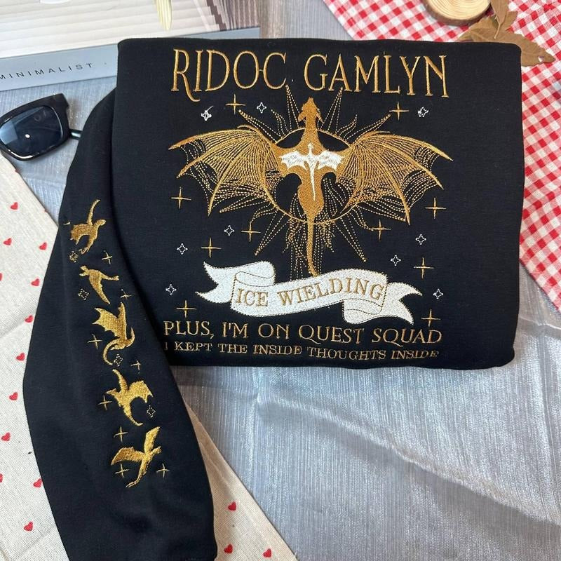 Ridoc Gamlyn Quest Squad Embroidered Sweatshirt, Onyx Storm, Basgiath War College Fourth Wing, Dragon Rider Bookish Gift...