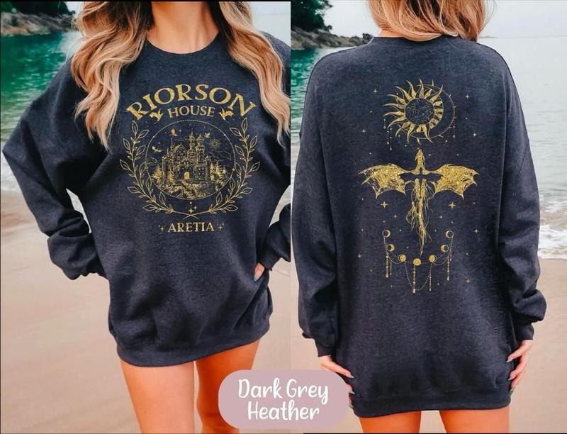 Riorson House 2-Sided Sweatshirt, Dragon Rider Shirt, Fourth Wing Hoodie, Bookworm Sweatshirt, Fantasy Books Shirt, Iron...