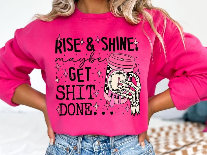 Rise and Shine Coffee & Skull Gildan Sweatshirt in Heliconia T-Shirts, Hoodie | HypeDripTees.com