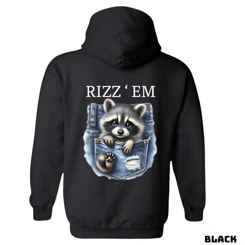 Rizz 'Em sweatshirt-tshirt-hoodie, Cute Raccoon Peeking Out of a Pocket Design, Perfect for a Fun and Cozy Style