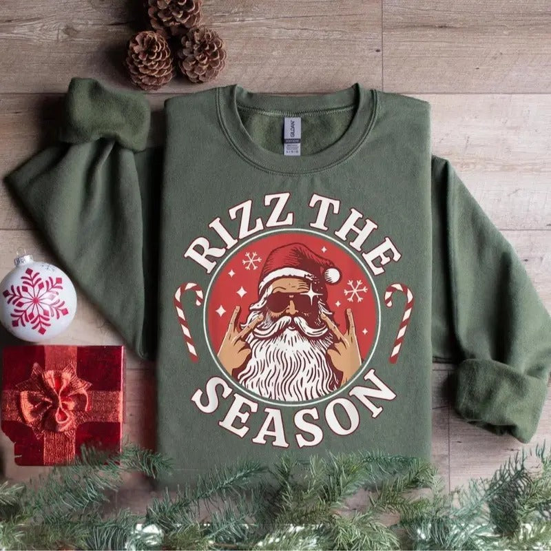 Rizz The Season Sweatshirt, Merry Rizzmas Sweat, W Rizz Christmas Sweat, Rizzler Santa Claus Hoodie T-Shirts