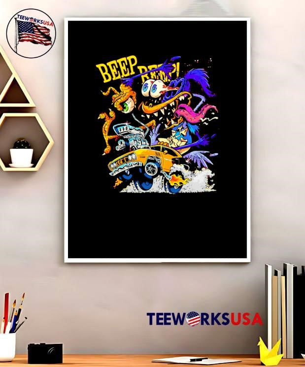 Road Runner Cartoon Horror Hot Rod Vehicle Beep Beep T-Shirt
