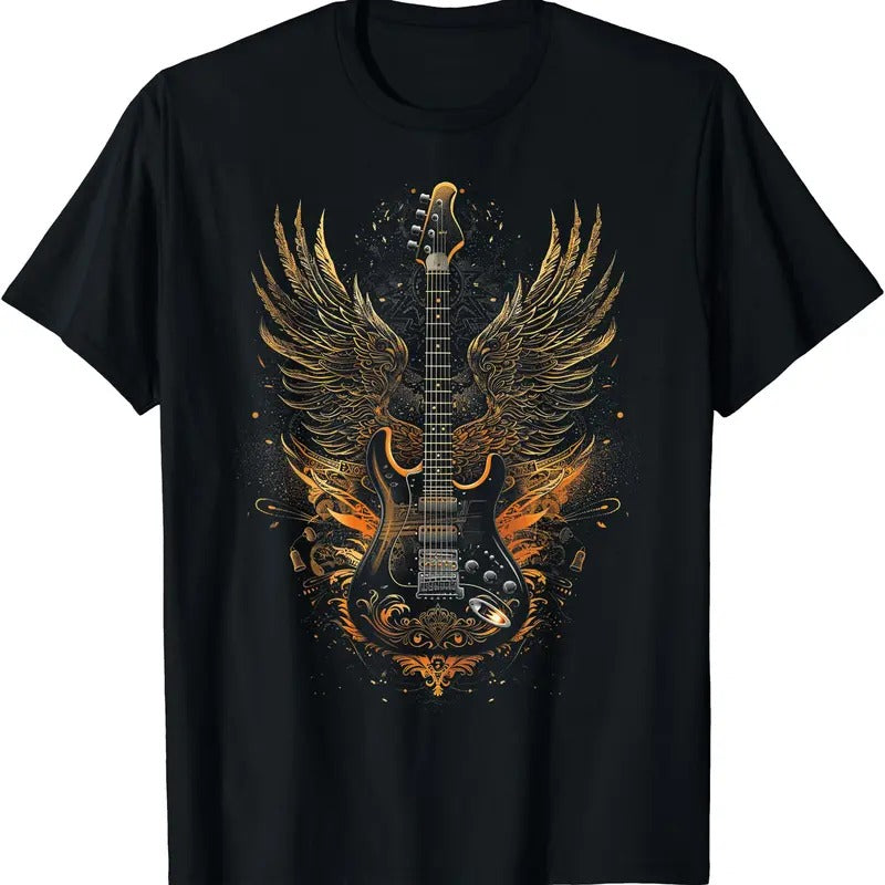 Rock & Roll Guitar with Wings T-Shirt | Unisex Cotton Tee, Short Sleeve, Crewneck, Size S-5XL Hoodie, Sweatshirt