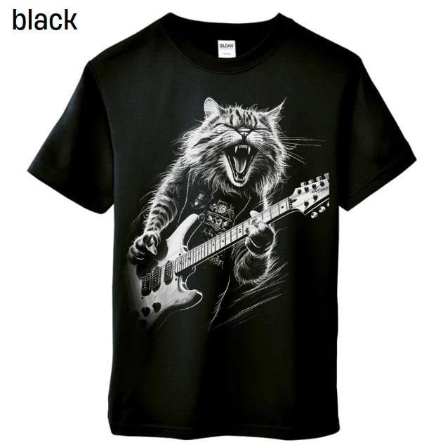 Rock Cat Playing Guitar mens woman Funny Guitar Cat T-Shirt, Cat Lovers, Rock Lovers Gift, Funny Gift Menswear Top...