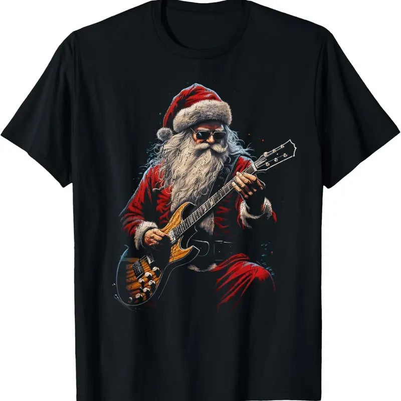 Rock Guitar Santa Claus Playing Guitar - Funny Christmas T-Shirt Hoodie, Sweatshirt | HypeDripTees.com