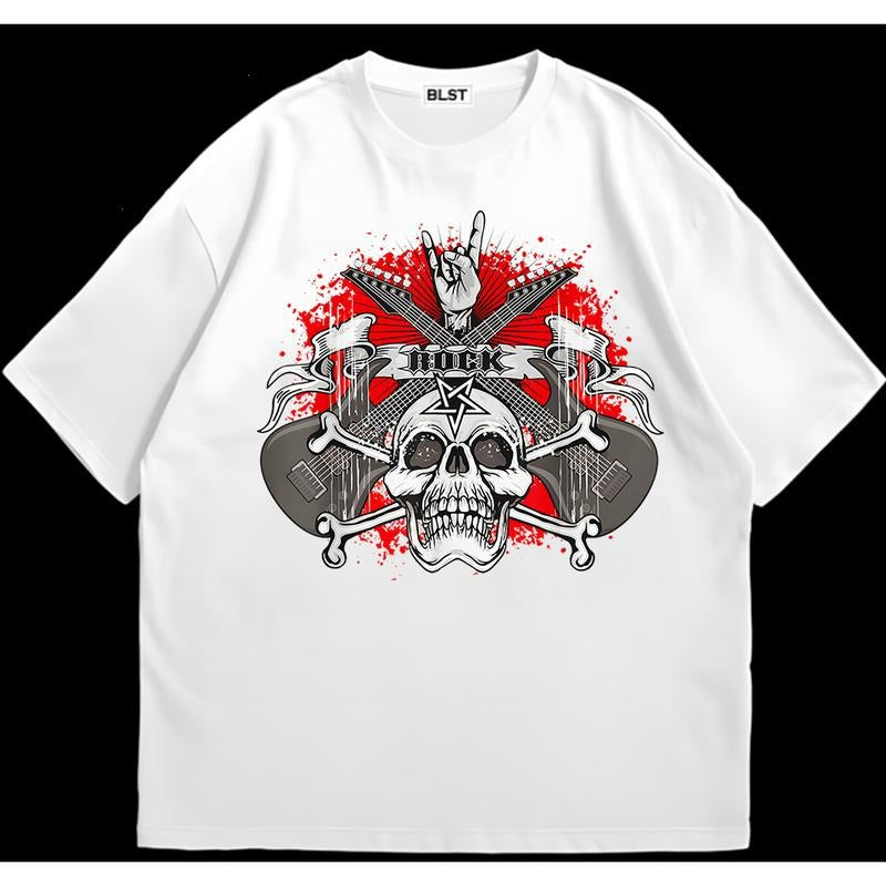 Rock Guitar Skull Band T-Shirt Retro Graphic Tee Gift for Her Unique Design for Everyday Wear Hoodie, Sweatshirt