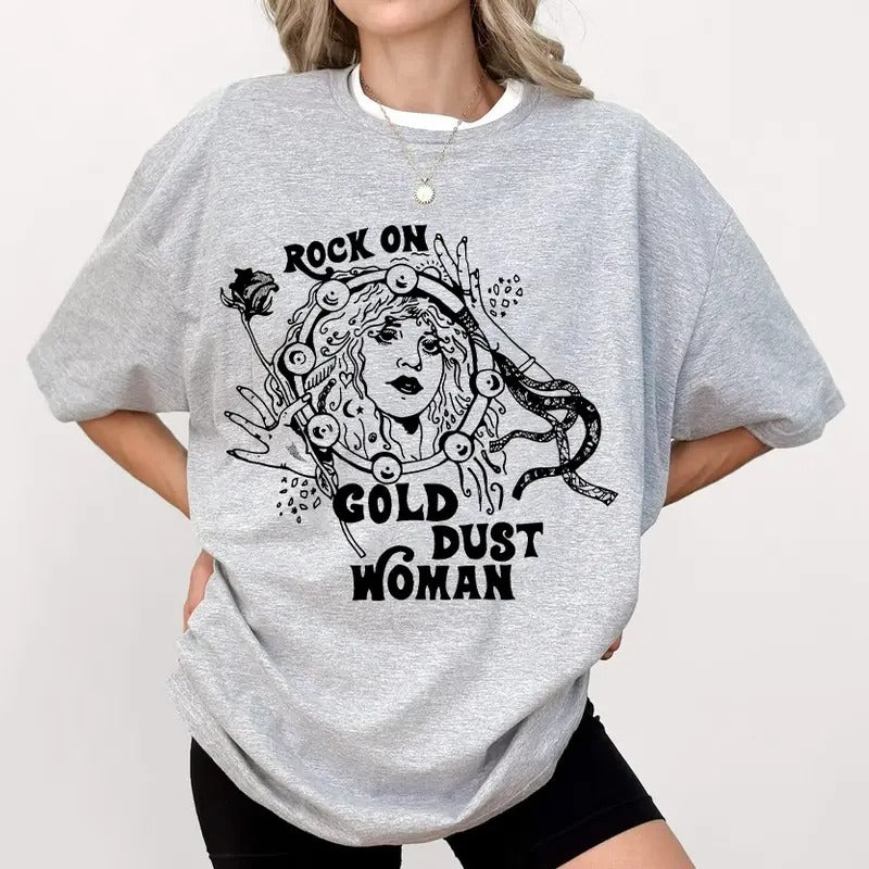 Rock On Gold Dust Woman Shirt Sweatshirt Hoodie, Stevie Nicks Shirt, Gift For Her | HypeDripTees.com