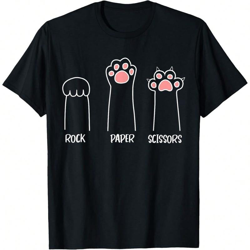 Rock Paper Scissors Hand Game Cute Paw Funny Cat T-Shirt Unisex Graphic Tee 100% Cotton Menswear Casual Streetwear Top...