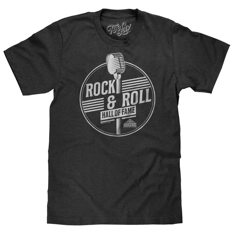 Rock and Roll Hall of Fame Retro Microphone T-Shirt - Charcoal Gray Heather Hoodie, Sweatshirt | HypeDripTees.com