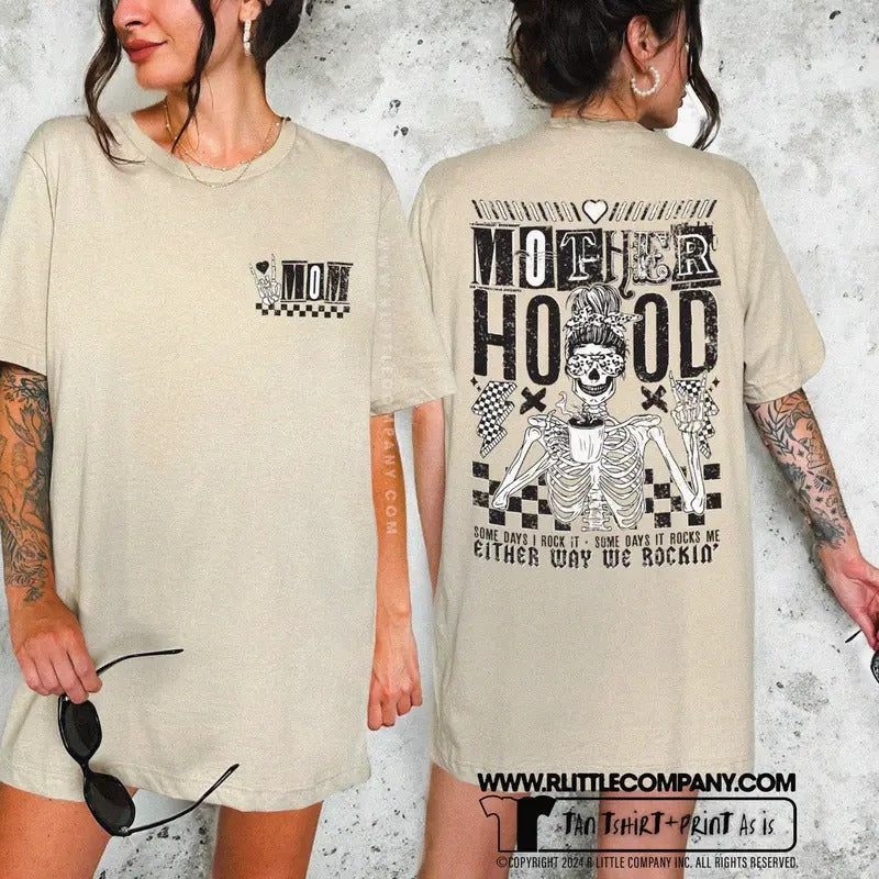 Rockin' Motherhood Graphic T-Shirt Unisex, Funny Mom Shirt Gift For Mother's Day New Mom Emo Alternative Skeleton Cool...