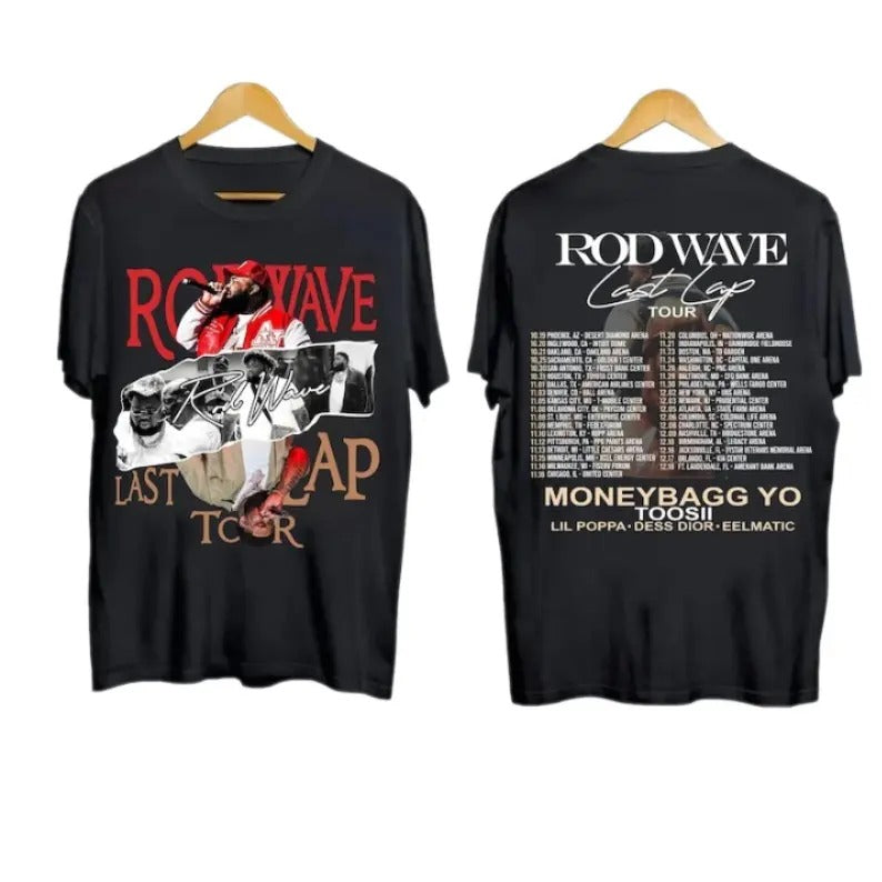 Rod Wave Shirt, Rod Wave Last Lap Tour Tshirt, Concert Shirt, Graphic Tee, Hip Hop Music Fan Gift Shirt Collar Cotton...