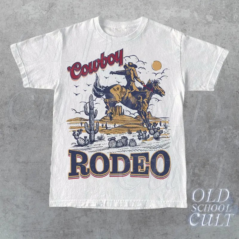 Rodeo 90s Graphic Cowboy T-shirt Vintage 2000s Graphic Western Shirt Retro Cool Tee Rodeo Relaxed Adult Unisex Shirt Wild...