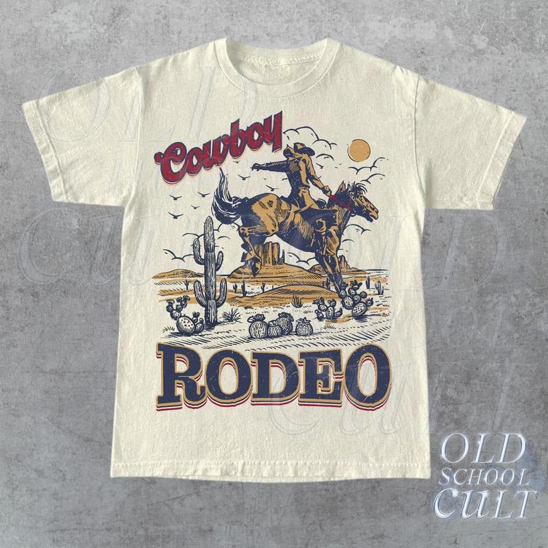 Rodeo 90s Graphic Cowboy T-shirt Vintage 2000s Graphic Western Shirt Retro Cool Tee Rodeo Relaxed Adult Unisex Shirt Wild...