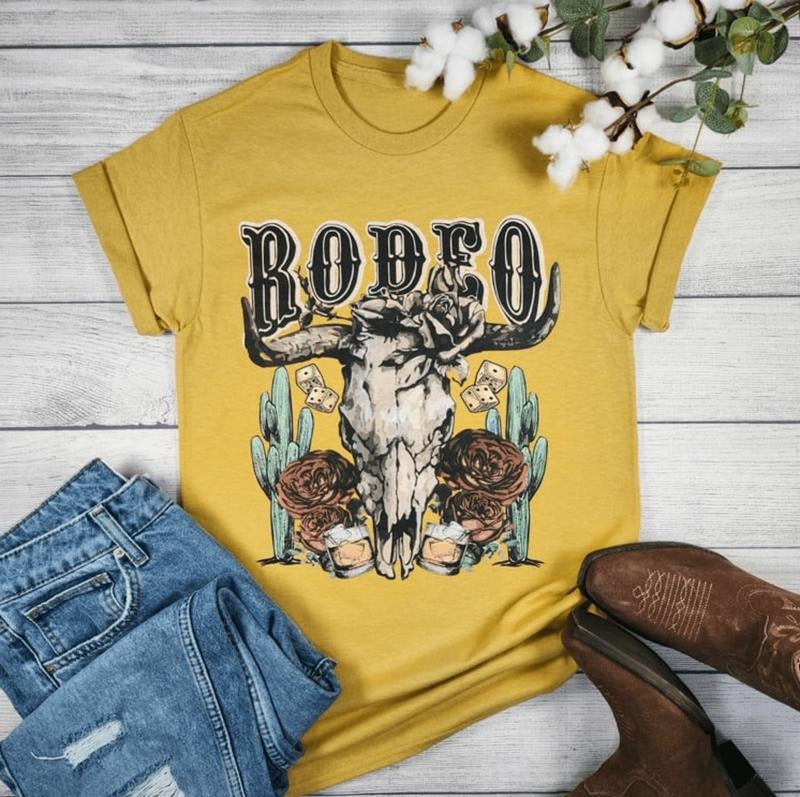 Rodeo Cow Skull Roses Graphic T-shirt Hoodie, Sweatshirt | HypeDripTees.com