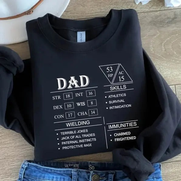 Role Playing Game Sweatshirt, Dungeons and Dragons Sweatshirt,Dad Character Sheet, Dungeon Master Gift, DND Dad Shirt,...