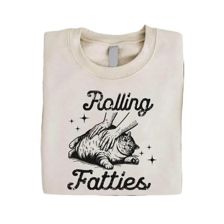 Rolling Fatties Cat TShirt, Funny Cat Graphic Shirt, Cat Lovers Gift, Unhinged Tshirt, Weed Lover,Cute, Gift For Women...