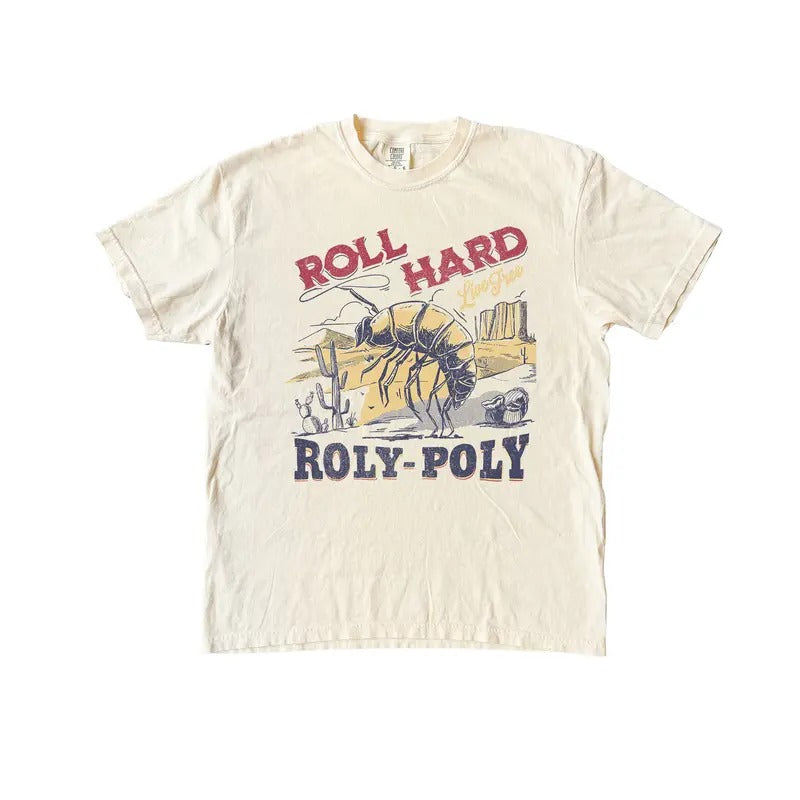 Roly-Poly Cowboy T Shirt, Rodeo Cowgirl Tshirt, Vintage Comfort Colors Shirt Hoodie, Sweatshirt | HypeDripTees.com