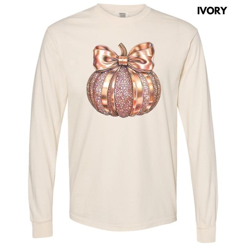 Rose Gold Jeweled Pumpkin Long Sleeve Comfort Colors T-Shirt 'NLB' Hoodie, Sweatshirt | HypeDripTees.com