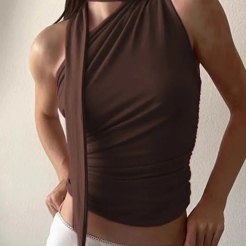 Ruched Sleeveless One Shouler Shirts Y2K Scarf Top Going Out Club Tank Top Hoodie, Sweatshirt | HypeDripTees.com