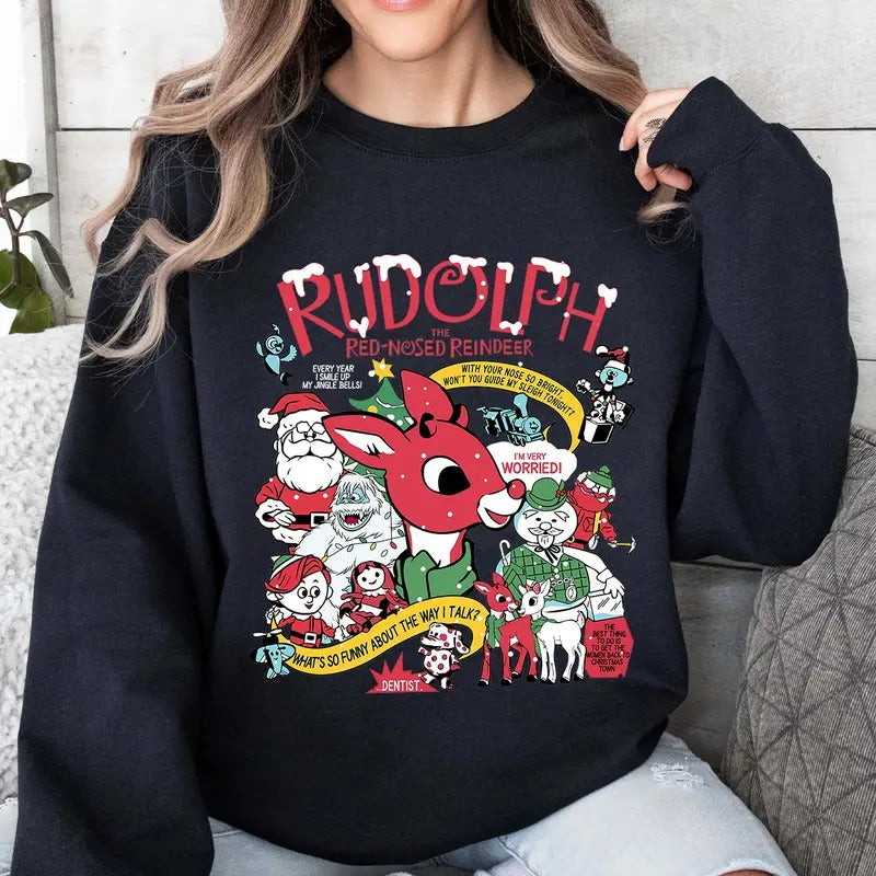 Rudolph Red Nose Reindeer Sweatshirt, Santa Rudolph Christmas T-Shirt, Christmas Movie Hoodie | HypeDripTees.com
