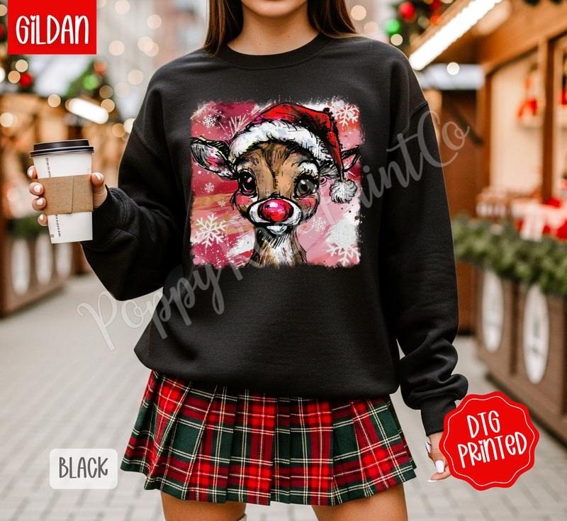 Rudolph Sweatshirt, Trendy Women's Christmas Crewneck T-Shirts, Hoodie | HypeDripTees.com