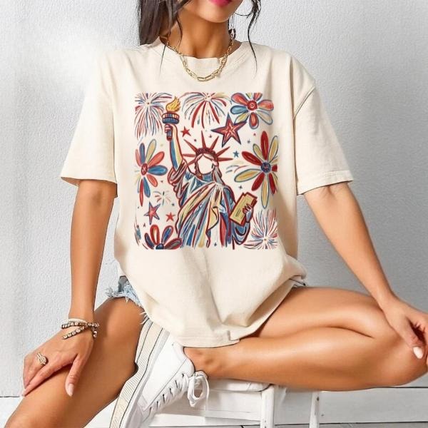 America the Beautiful T-Shirt Sweatshirt, Retro Liberty & Flag Design, Memorial Day + 4th of July Graphic Tee, Patriotic...