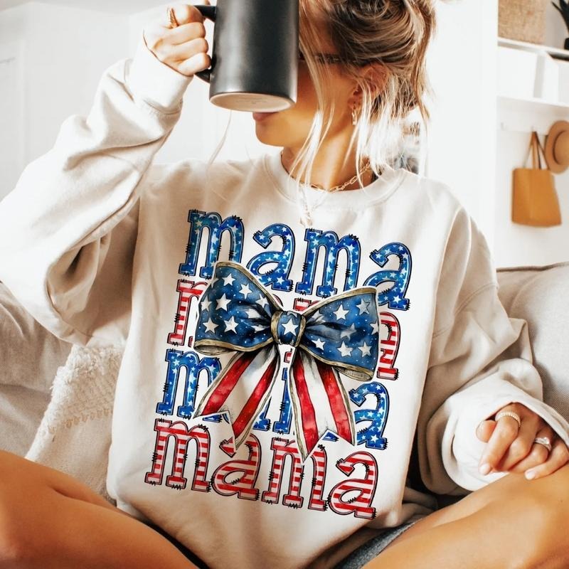 American Mama T-Shirt, Sweatshirt, 4th of July Mom Graphic, USA Flag Patriotic Shirt for Mothers, All American Mama Style...