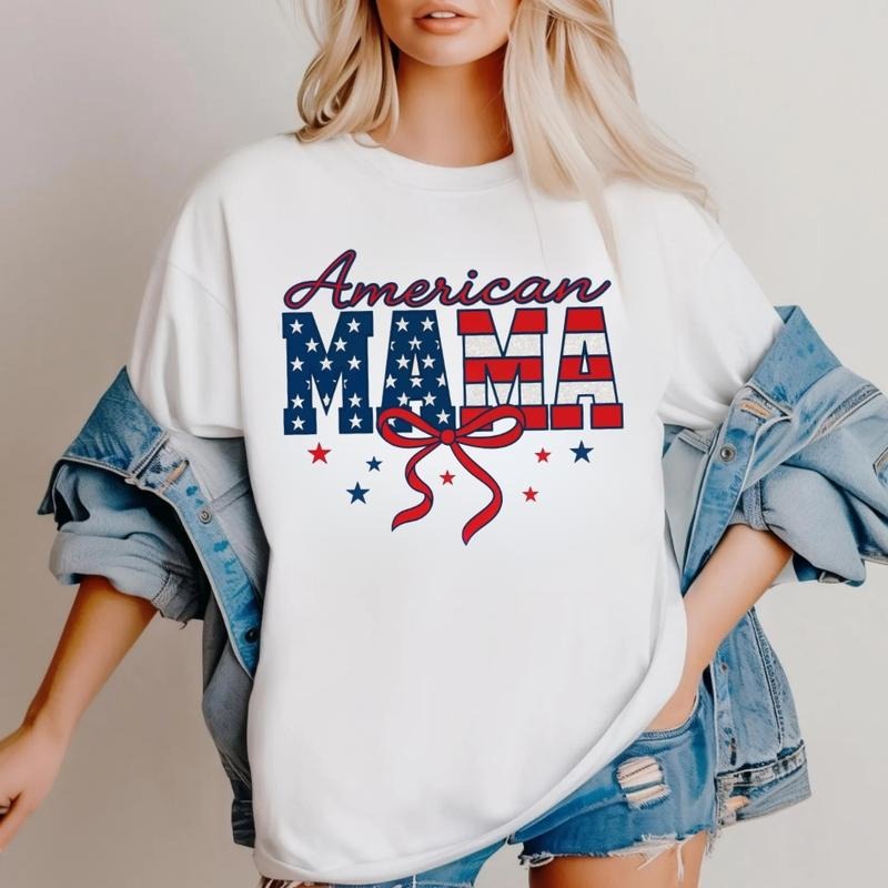 American Mama T-Shirt, Sweatshirt, Checkered Patriotic Graphic, 4th of July and Memorial Day Shirt for Moms, USA Style Hoodie