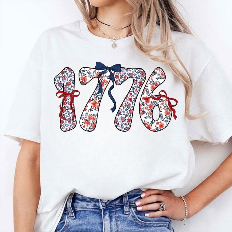 Floral Coquette 1776 T-Shirt, Sweatshirt, Retro America Patriotic Graphic, USA Memorial Day and 4th of July Shirt for...