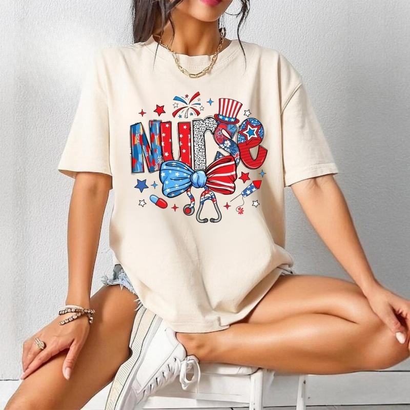 Retro Coquette Nurse T-Shirt, Sweatshirt, Patriotic USA Graphic, Memorial Day and 4th of July Shirt for American Nurse...