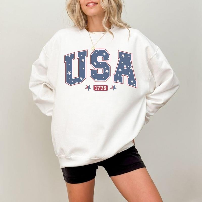 USA T-Shirt, Sweatshirt, Patriotic Red White and Blue Graphic, 4th of July America Est Shirt for Men and Women, Summer...
