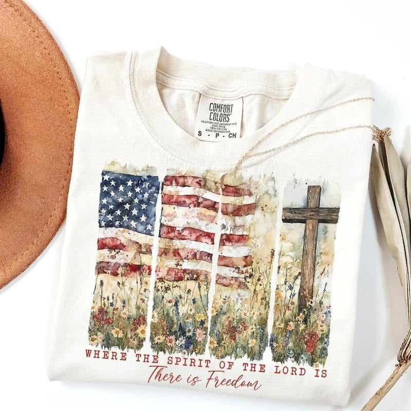 Where the Spirit of the Lord Is T-Shirt, Sweatshirt, Retro Christian USA 4th of July Shirt, Faith and Freedom...