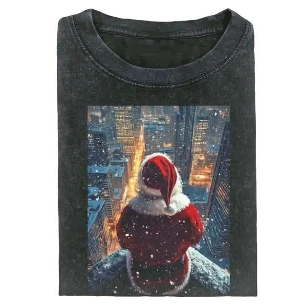 SANTA CLAUS FACES THE CITY TEE, Retro Holiday TShirt, Graphic T-shirt, Y2K 90s Graphic Shirt, gift for her, him,...