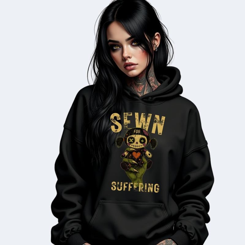 SEWN FOR SUFFERING VOODOO DOLL RAGDOLL Halloween Grunge Skulls Cotton Crewneck Sweatshirt Hoodie Casual All Seasons...