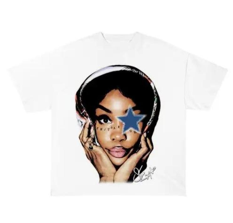 SZA Shirt , SZA Star Blue Shirt Graphic Tee Classic Cotton Fabric Menswear Hoodie, Sweatshirt | HypeDripTees.com