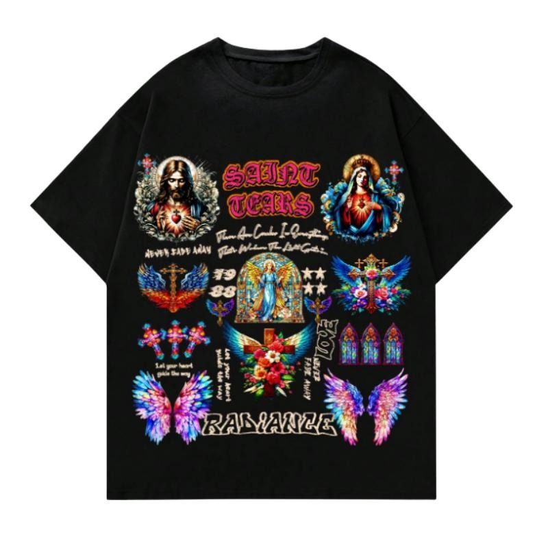 Saint Tears Gothic Y2K T-Shirt - Jesus & Angel Wings Christian Aesthetic Tee Hoodie, Sweatshirt | HypeDripTees.com