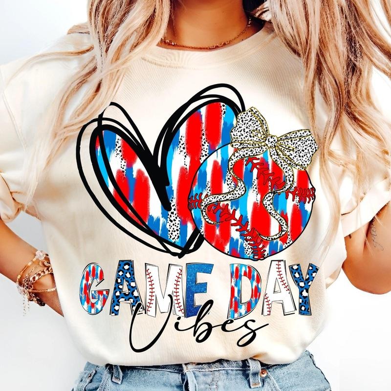 [Sale To 45% Off] Baseball Game Day T-Shirt, Coquette Bow Baseball Mom Shirt, Retro Baseball Vibes T-Shirt, Gift For Mom,...
