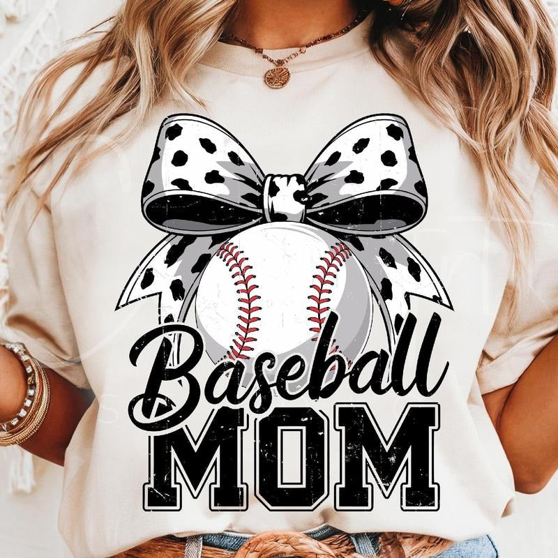 [Sale To 45% Off] Baseball Mom T-Shirt, Polka Dot Bow, Sports Mama Game Day T-Shirt, Baseball Mama Shirt, Proud Mom...